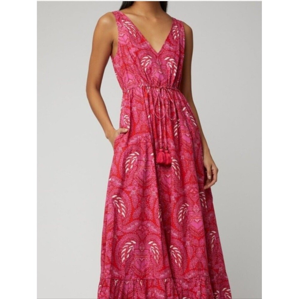 Figue Indira Pink Cotton Leaf Print Maxi Dress Size XL